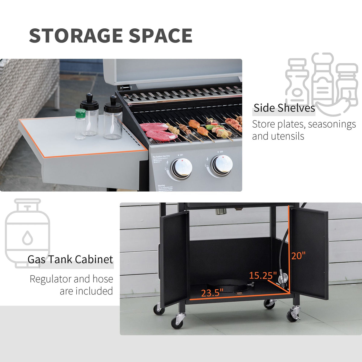 4-Burner Gas BBQ Grill with Side Burner & Storage Cabinet