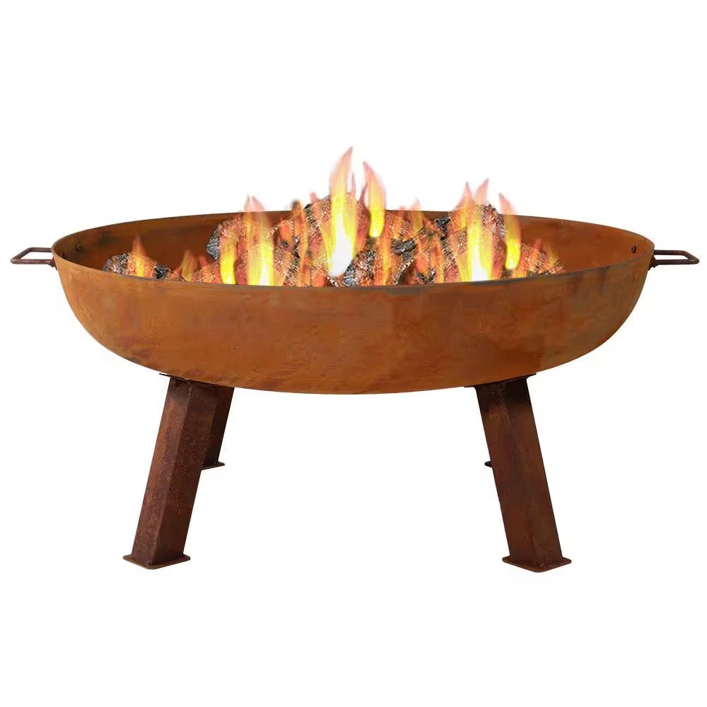 Rustic 34 In. X 15 In. round Large Cast Iron Wood-Burning Fire Pit Bowl