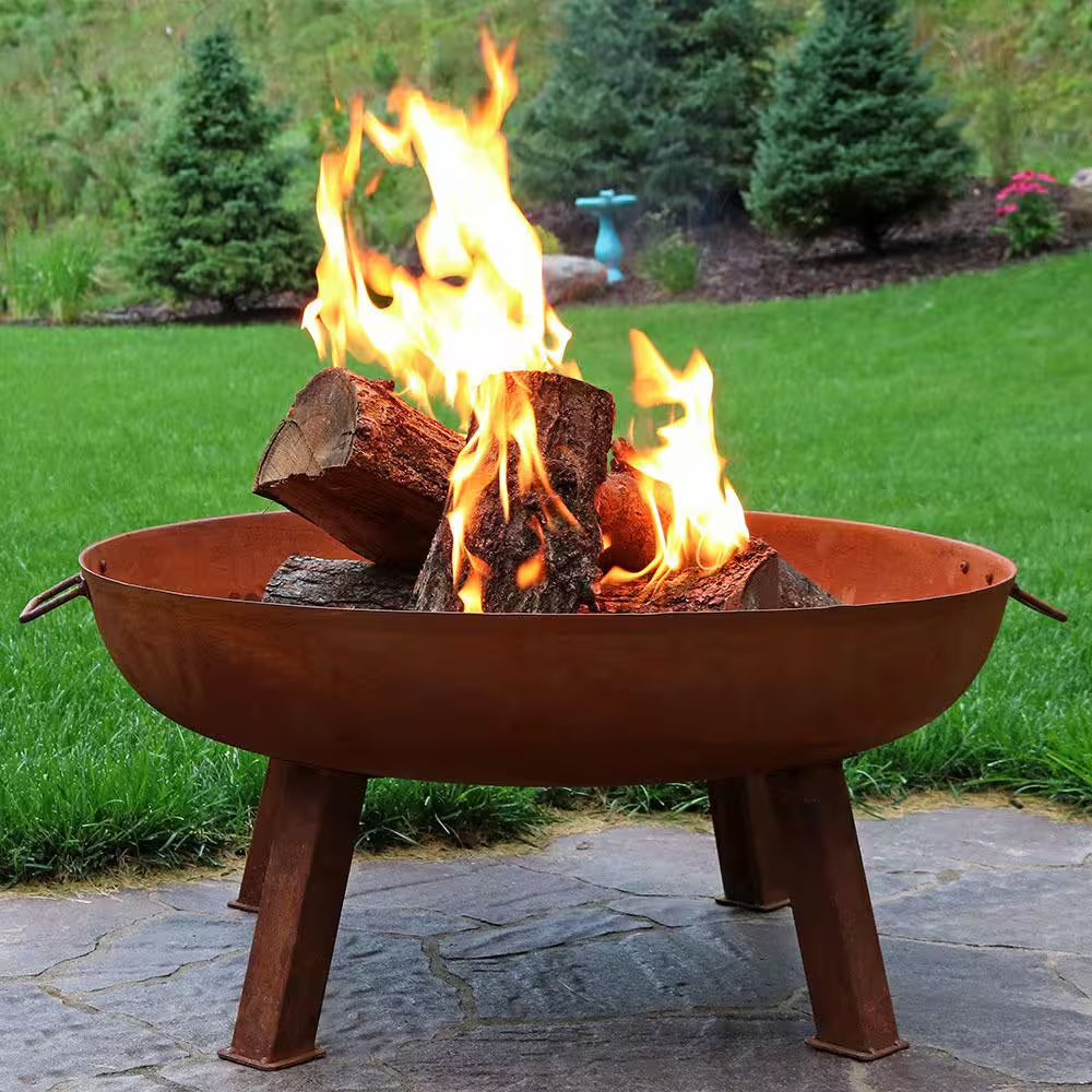 Rustic 34 In. X 15 In. round Large Cast Iron Wood-Burning Fire Pit Bowl