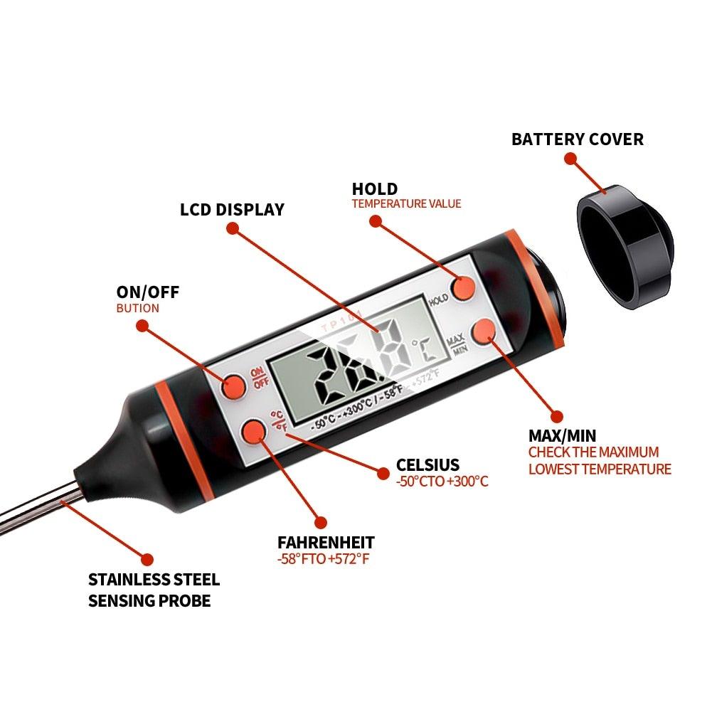 Digital Instant-Read Meat Thermometer with 5.3-Inch Probe and Backlit Display