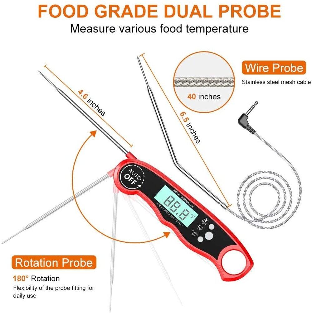 Dual-Probe Digital Meat Thermometer with Oven-Safe Alarm and Backlit Display