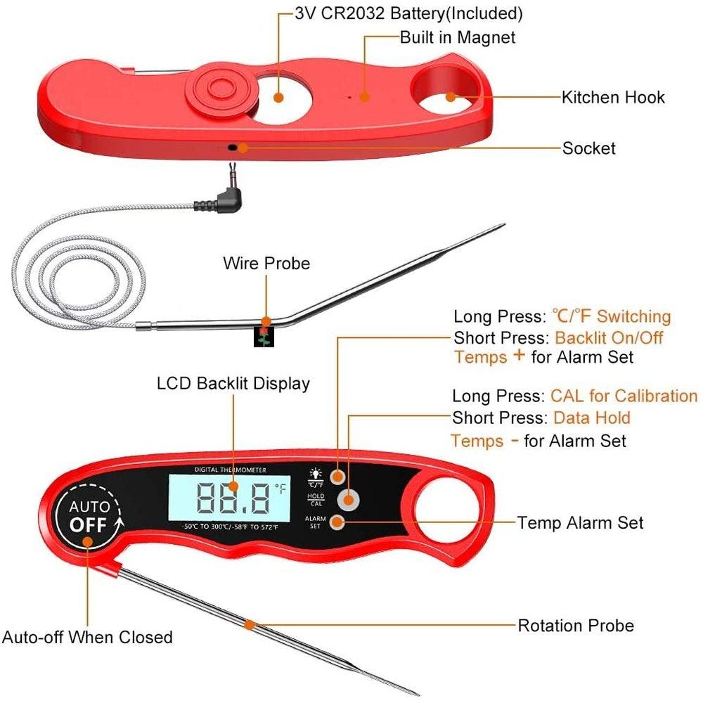 Dual-Probe Digital Meat Thermometer with Oven-Safe Alarm and Backlit Display