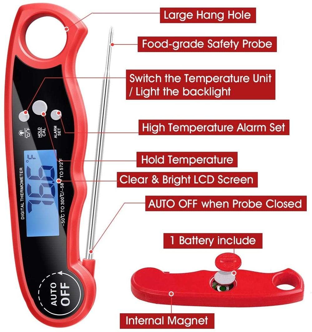 Dual-Probe Digital Meat Thermometer with Oven-Safe Alarm and Backlit Display