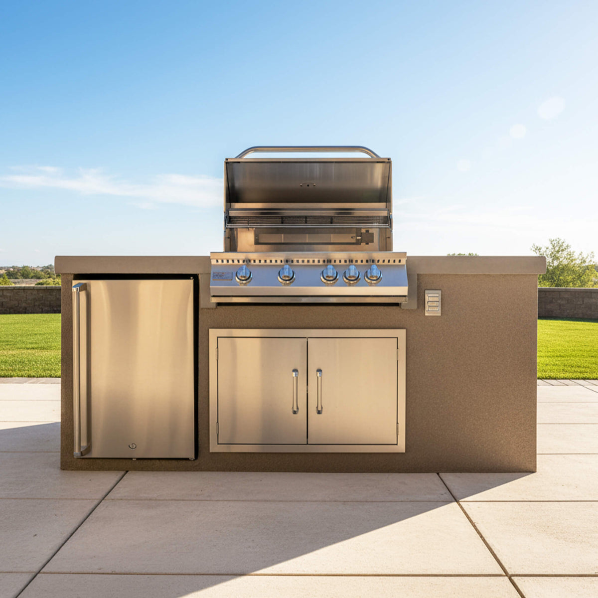 KoKoMo Grills 7FT Straight BBQ Island With Built-In BBQ And Refrigerator