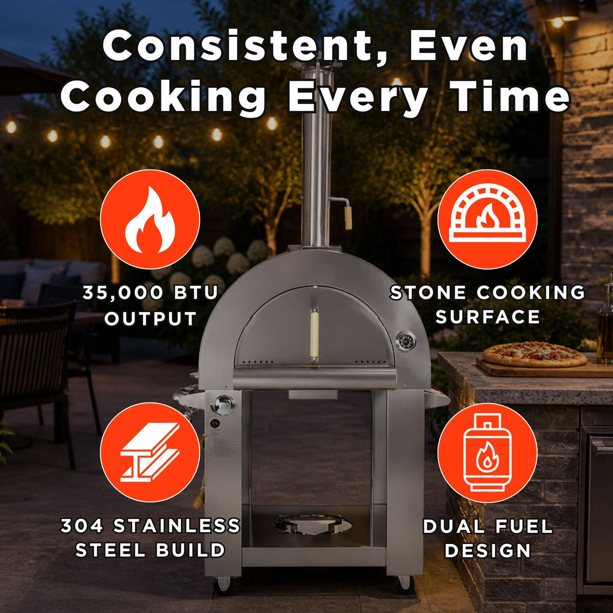 KoKoMo Grills Premium 32-Inch Stainless Steel Dual-Fuel Pizza Oven