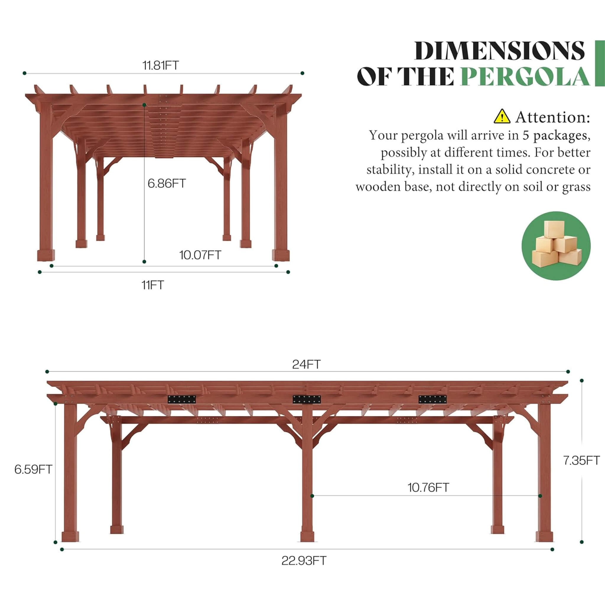 Large Outdoor Cedar Wood Pergola Kit with Open Slatted Roof