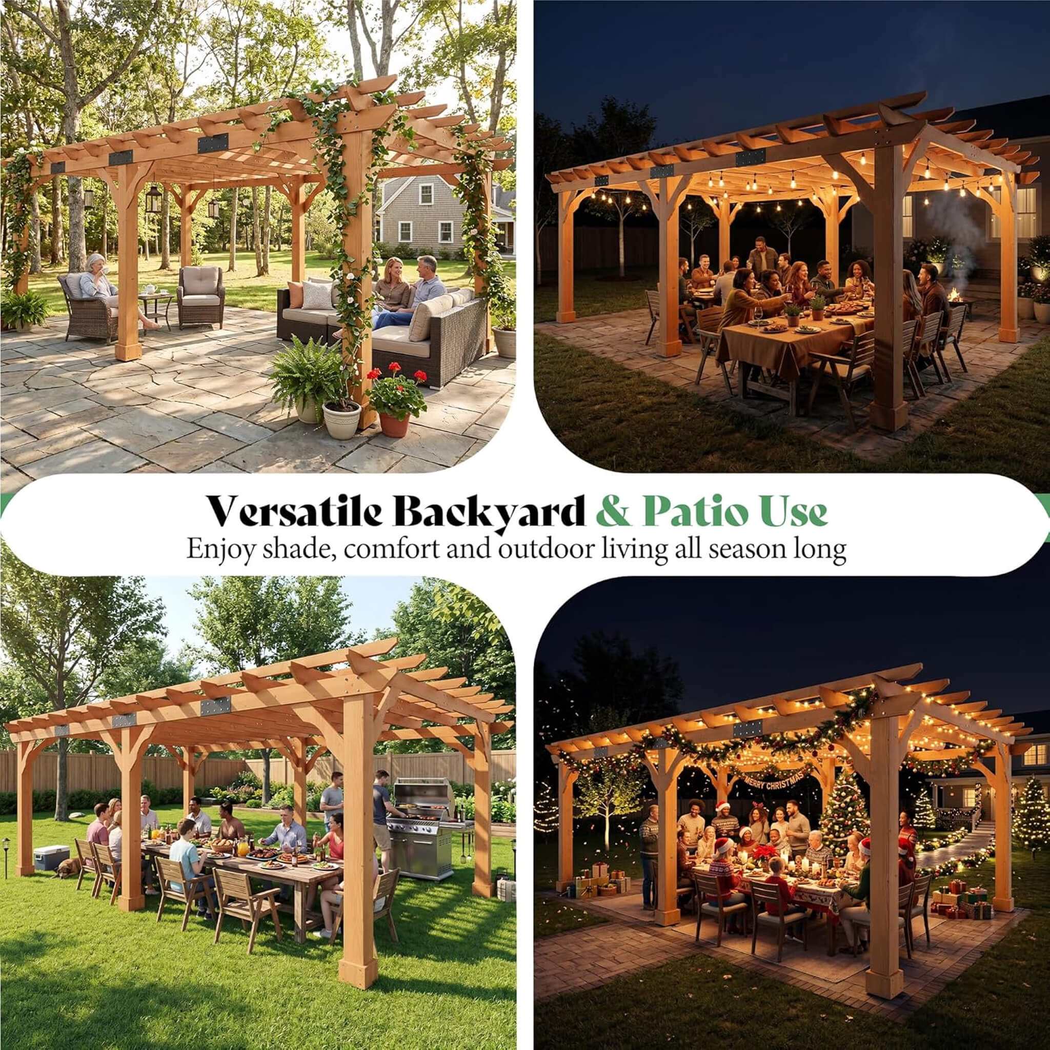 Large Outdoor Cedar Wood Pergola Kit with Open Slatted Roof