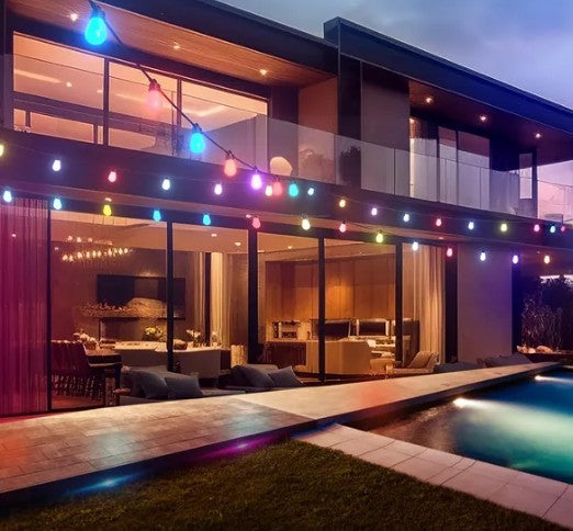 52.5FT Smart RGB LED Outdoor String Lights – 15 Bulbs