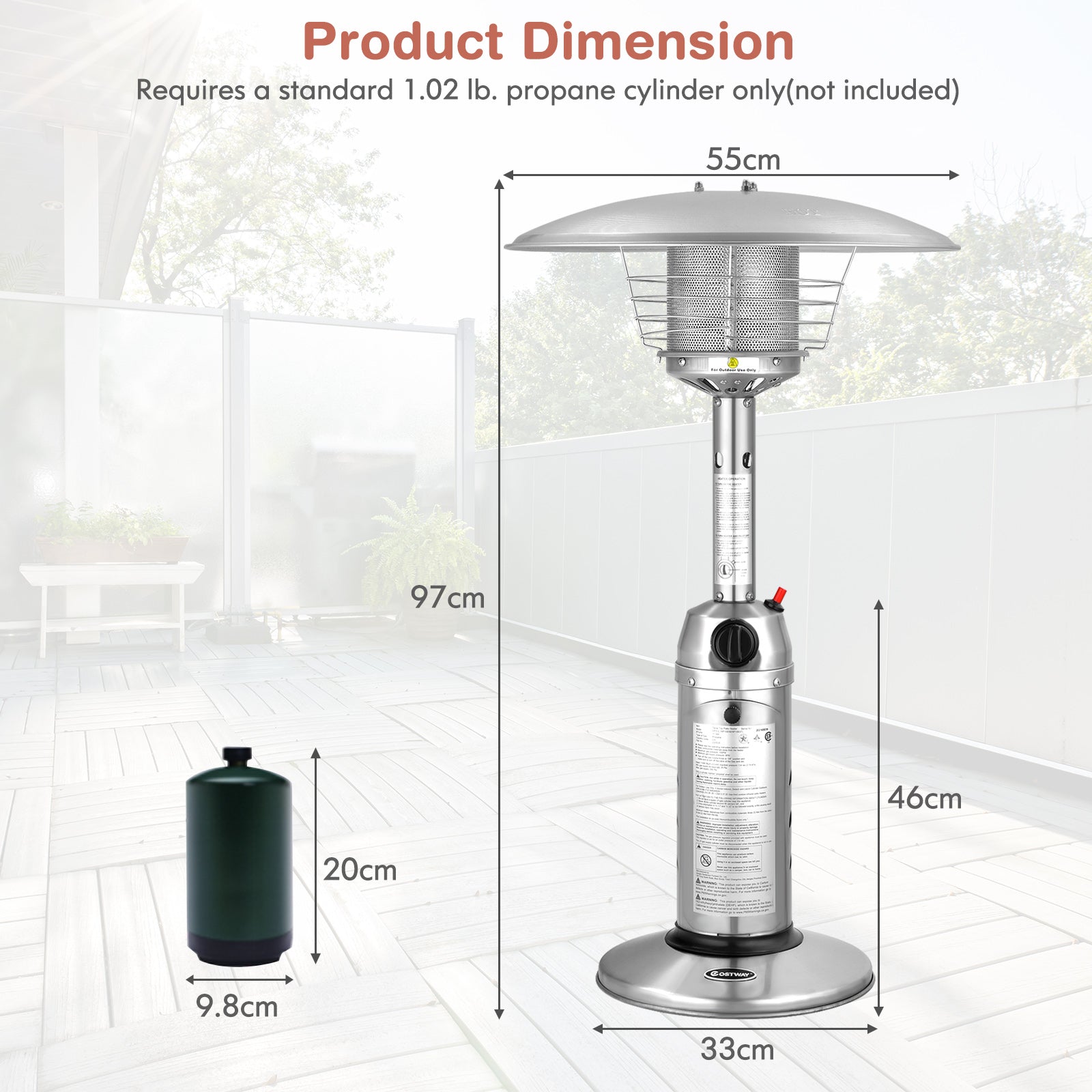 11,000 BTU Portable Tabletop Propane Patio Heater