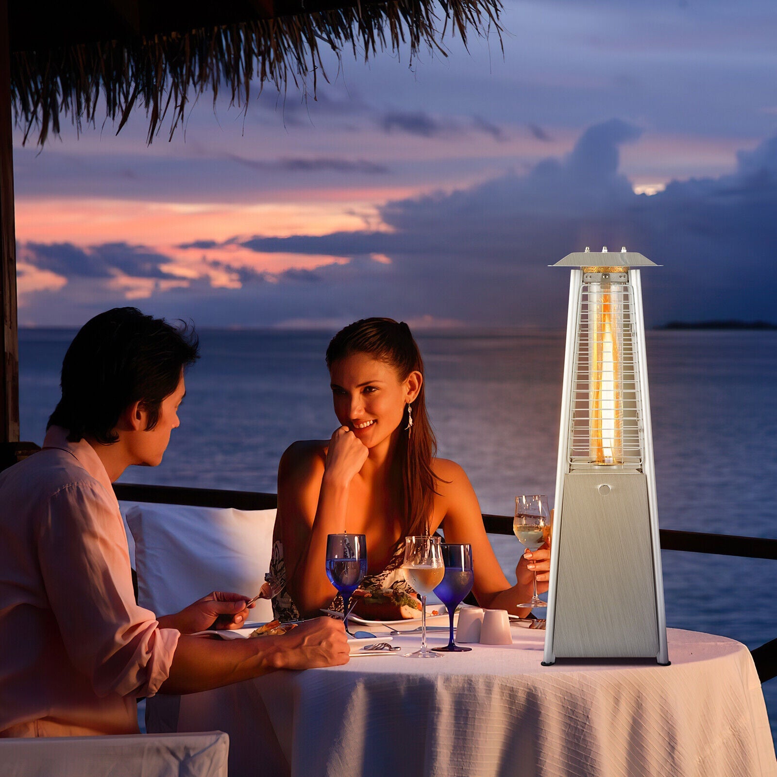 10,000 BTU Portable Tabletop Propane Patio Heater with Glass Flame Tube