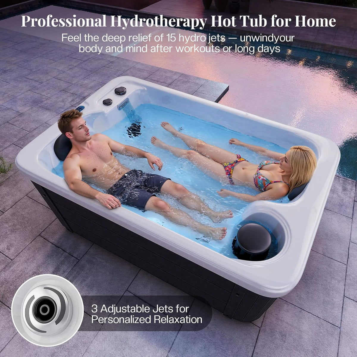 Premium 2-Person Outdoor Hot Tub W/ 15 Stainless Steel Jets