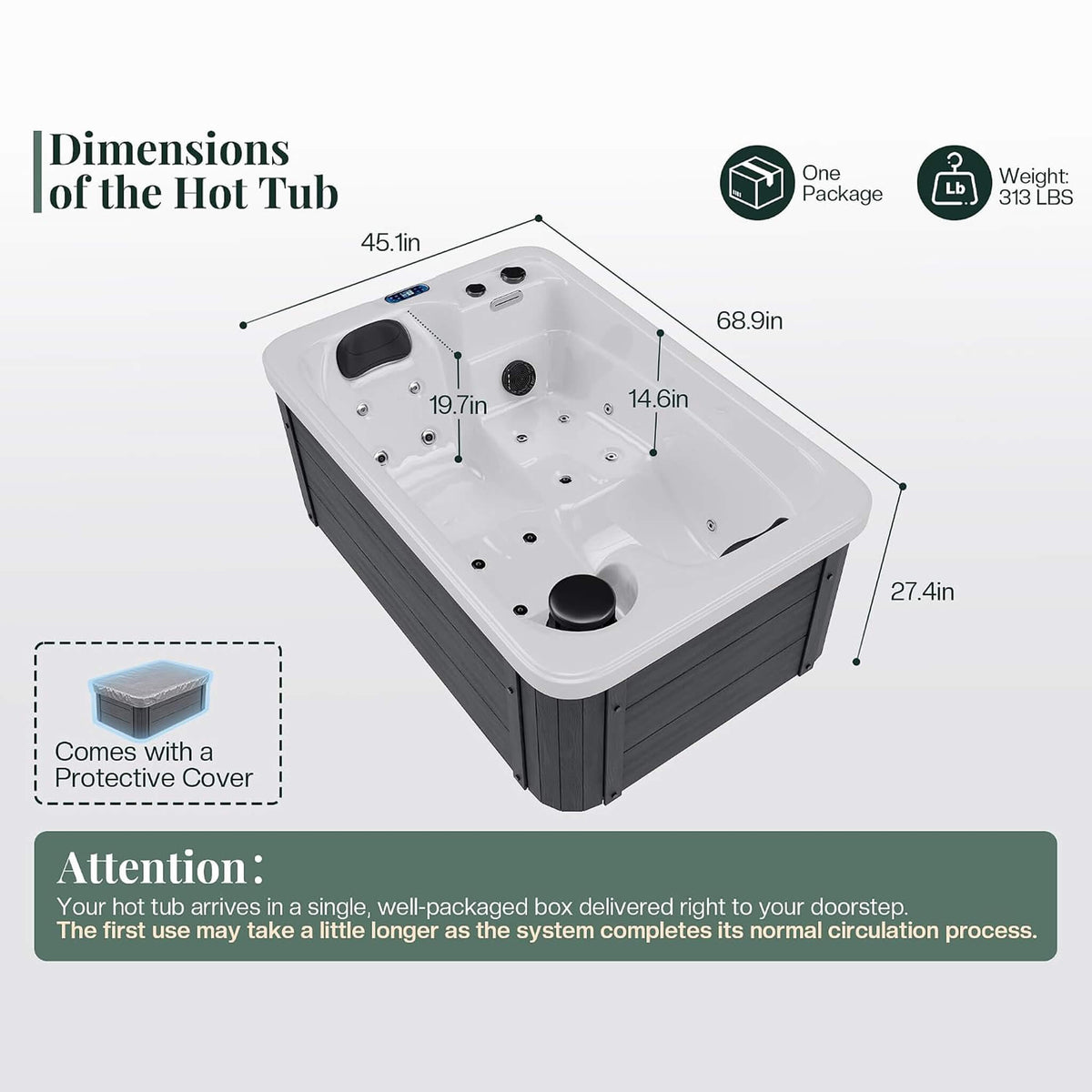 Premium 2-Person Outdoor Hot Tub W/ 15 Stainless Steel Jets