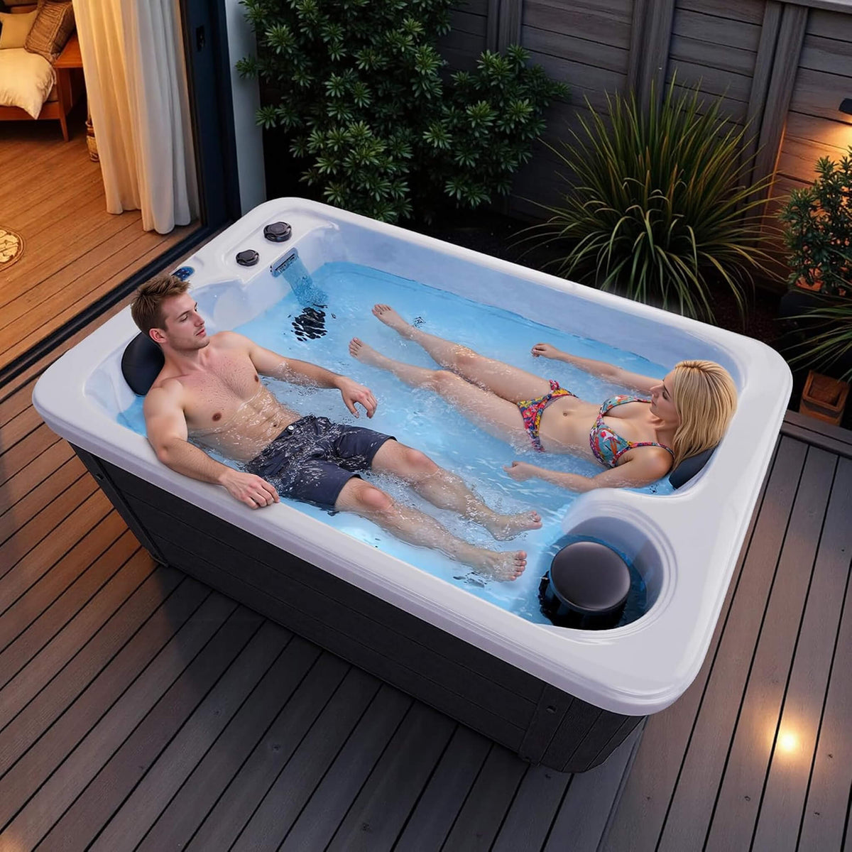 Premium 2-Person Outdoor Hot Tub W/ 15 Stainless Steel Jets