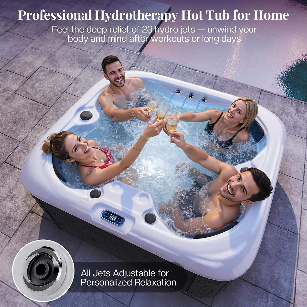 Premium 4-Person Outdoor Hot Tub W/ 23 Stainless Steel Jets