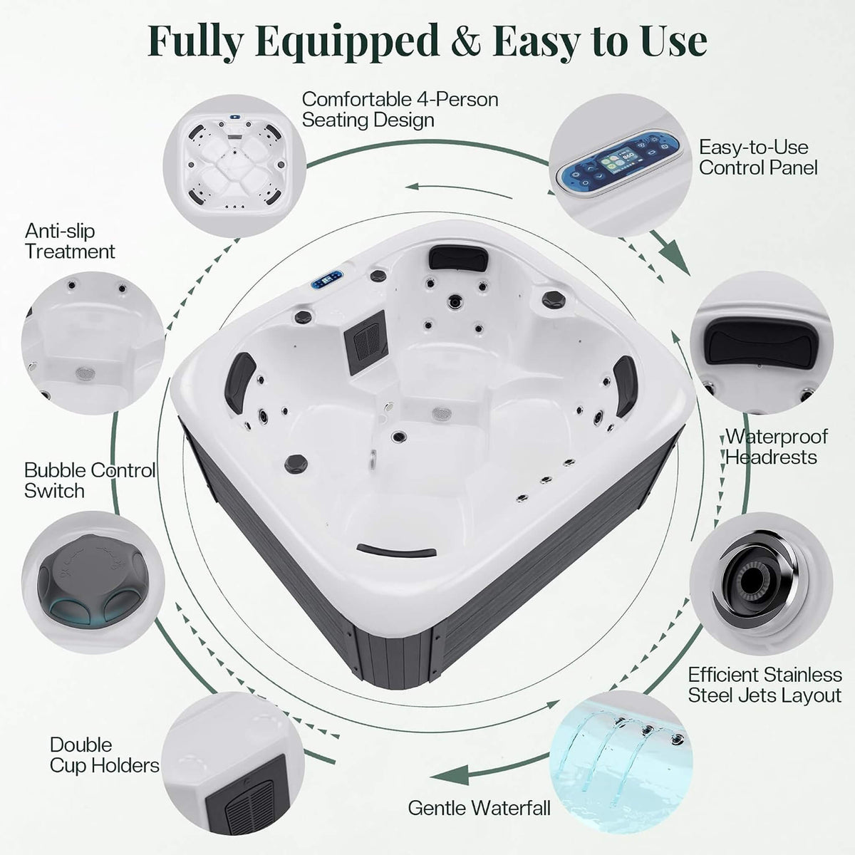 Premium 4-Person Outdoor Hot Tub W/ 23 Stainless Steel Jets