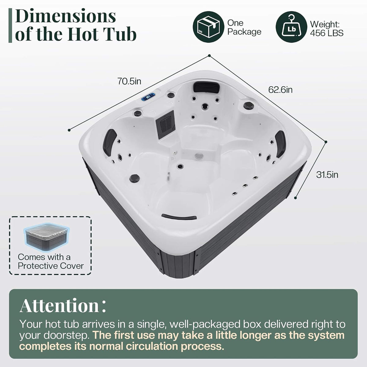 Premium 4-Person Outdoor Hot Tub W/ 23 Stainless Steel Jets