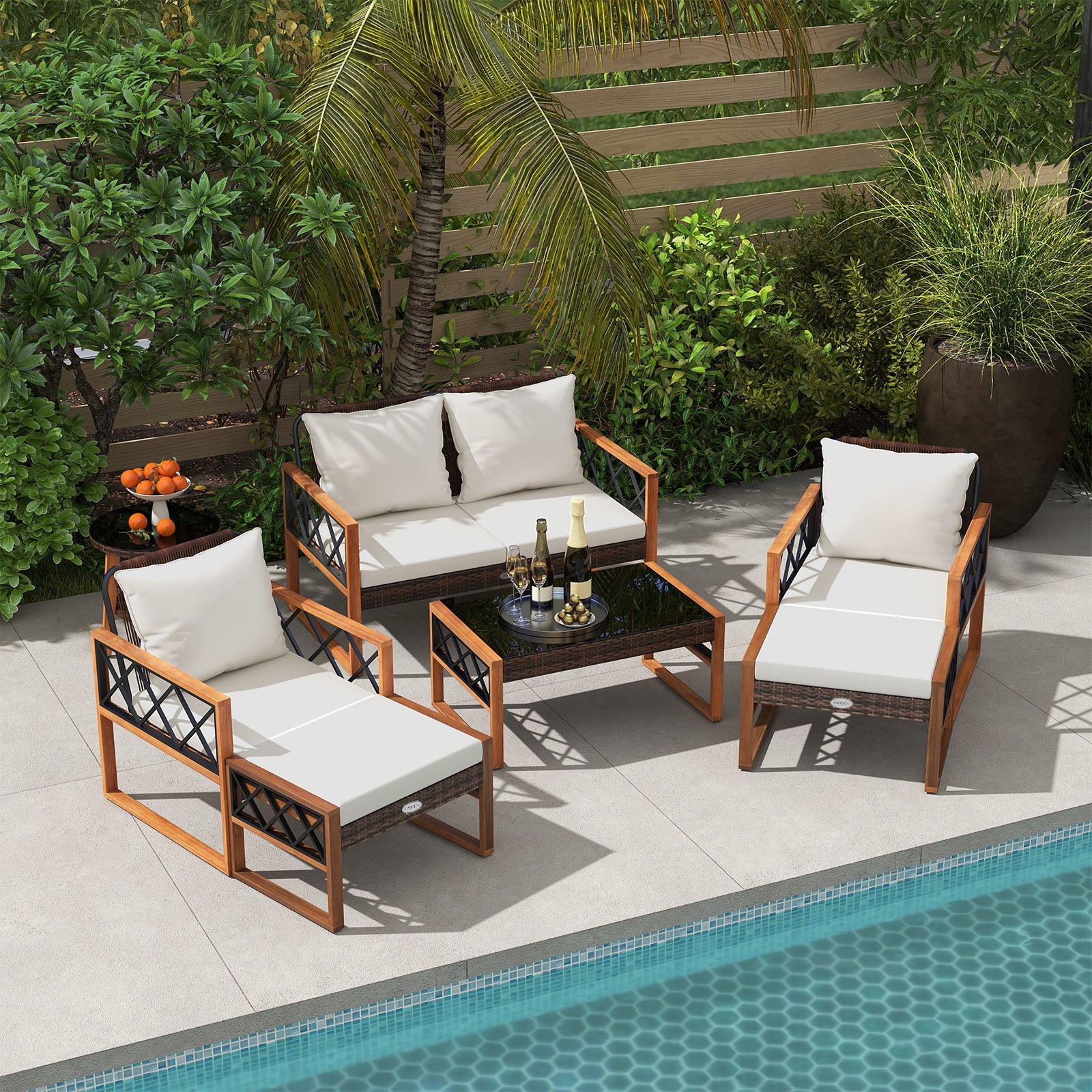 7-Piece Outdoor Patio Furniture Set with Ottomans and Tables