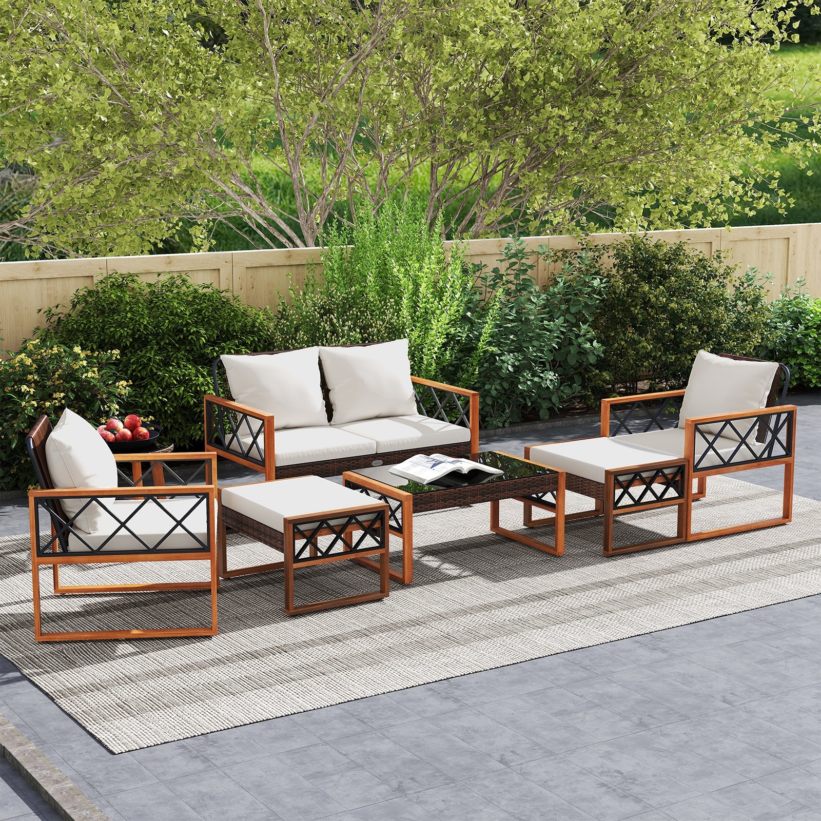 7-Piece Outdoor Patio Furniture Set with Ottomans and Tables