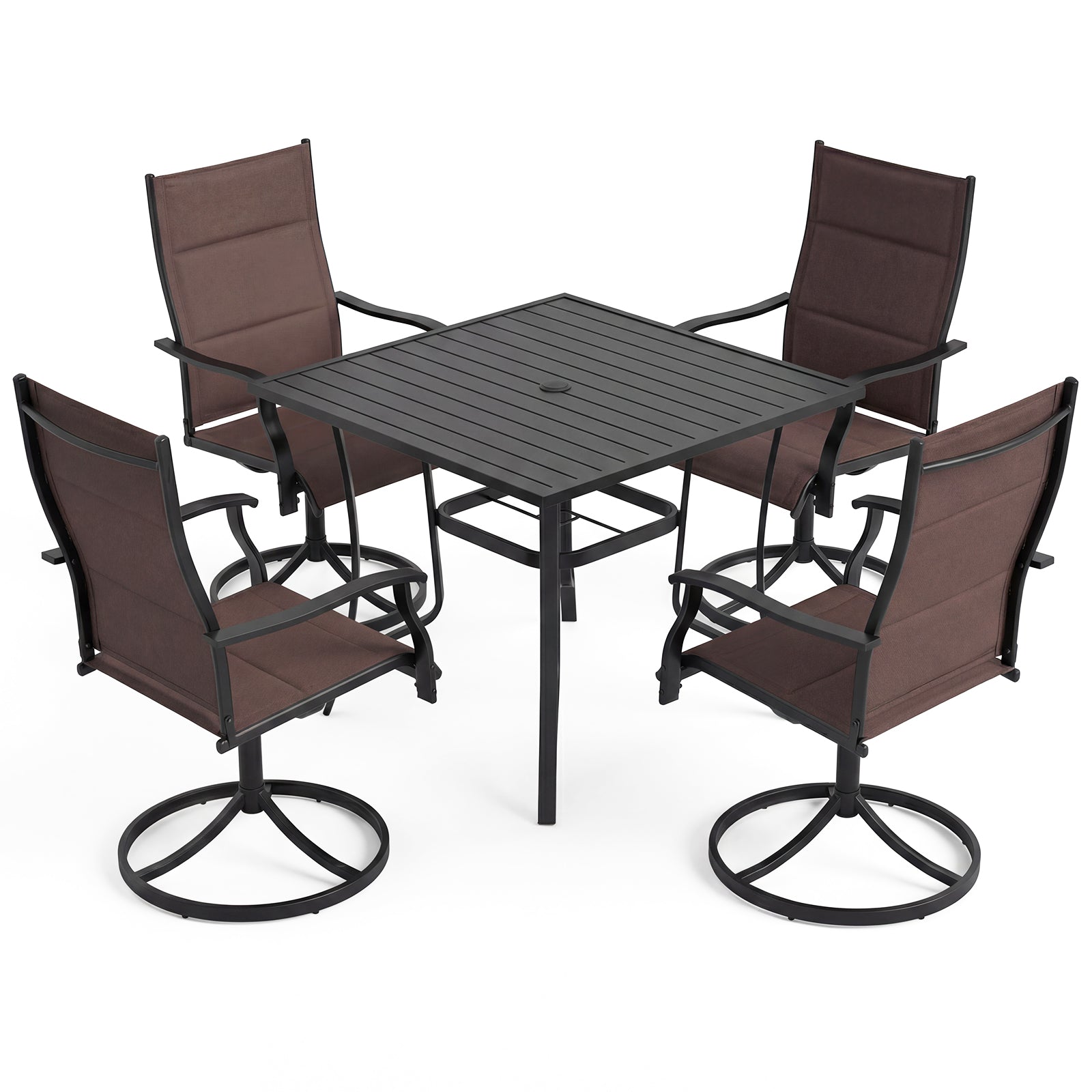 5-Piece Outdoor Dining Set with Swivel Rocking Chairs and 36-Inch Table