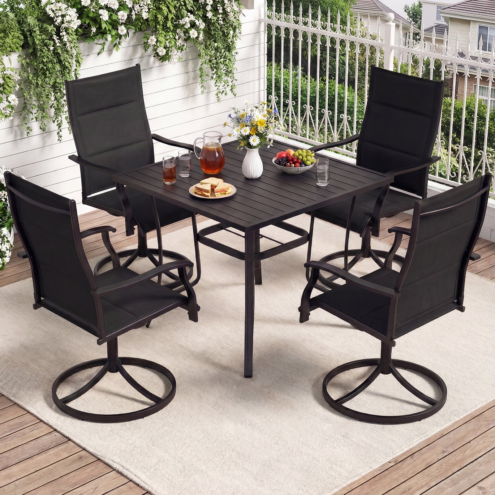 5-Piece Outdoor Dining Set with Swivel Rocking Chairs and 36-Inch Table