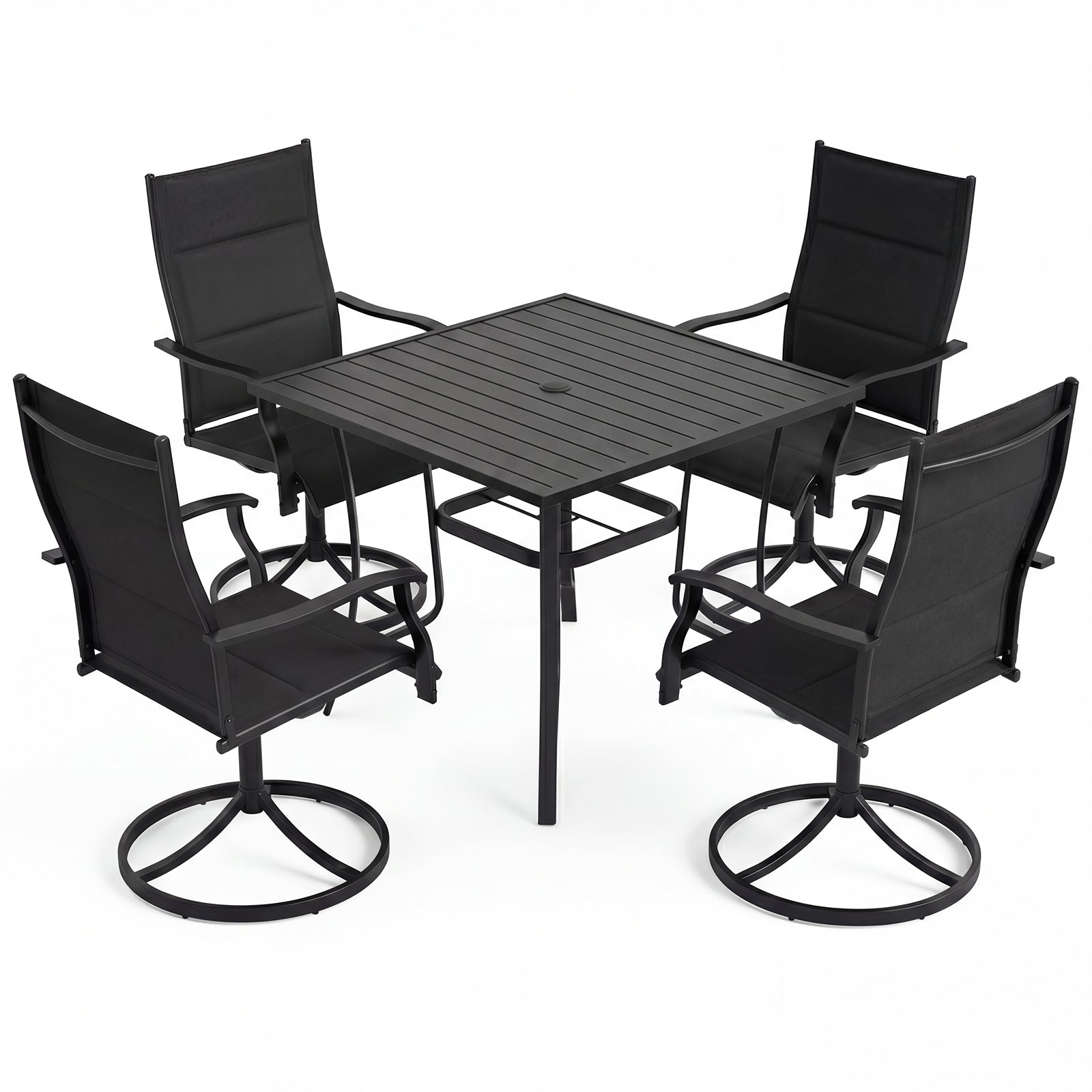 5-Piece Outdoor Dining Set with Swivel Rocking Chairs and 36-Inch Table
