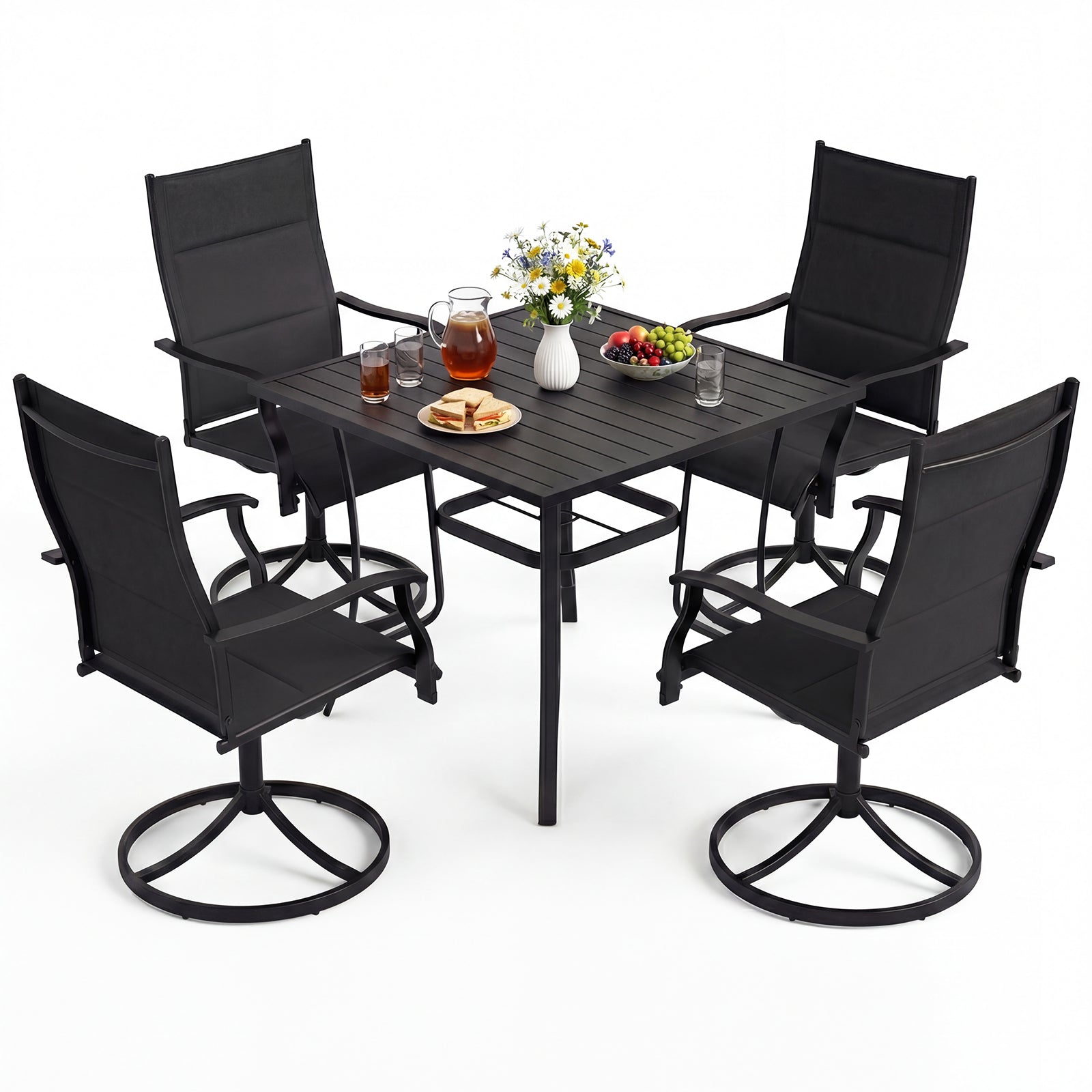 5-Piece Outdoor Dining Set with Swivel Rocking Chairs and 36-Inch Table