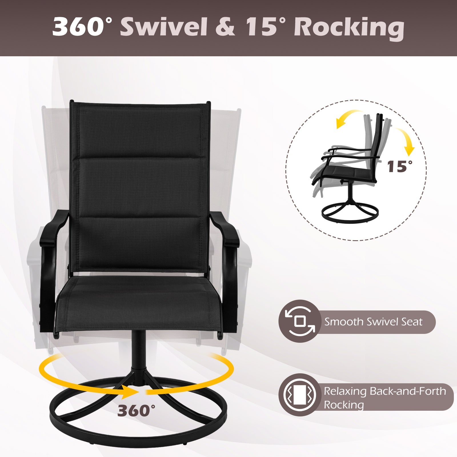 5-Piece Outdoor Dining Set with Swivel Rocking Chairs and 36-Inch Table
